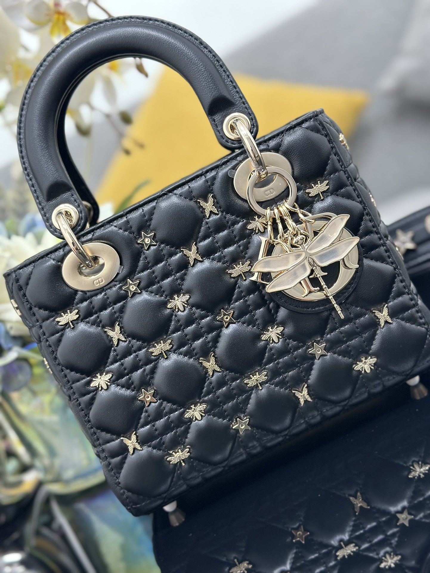 Small Lady Dior Bag Black Lambskin with Dragonfly Nail